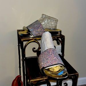 Rhinestones Gold Slides Size 9